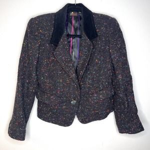 Liz Sport Vintage Tweed Wool Blend Confetti Velvet Lapel Blazer size 2